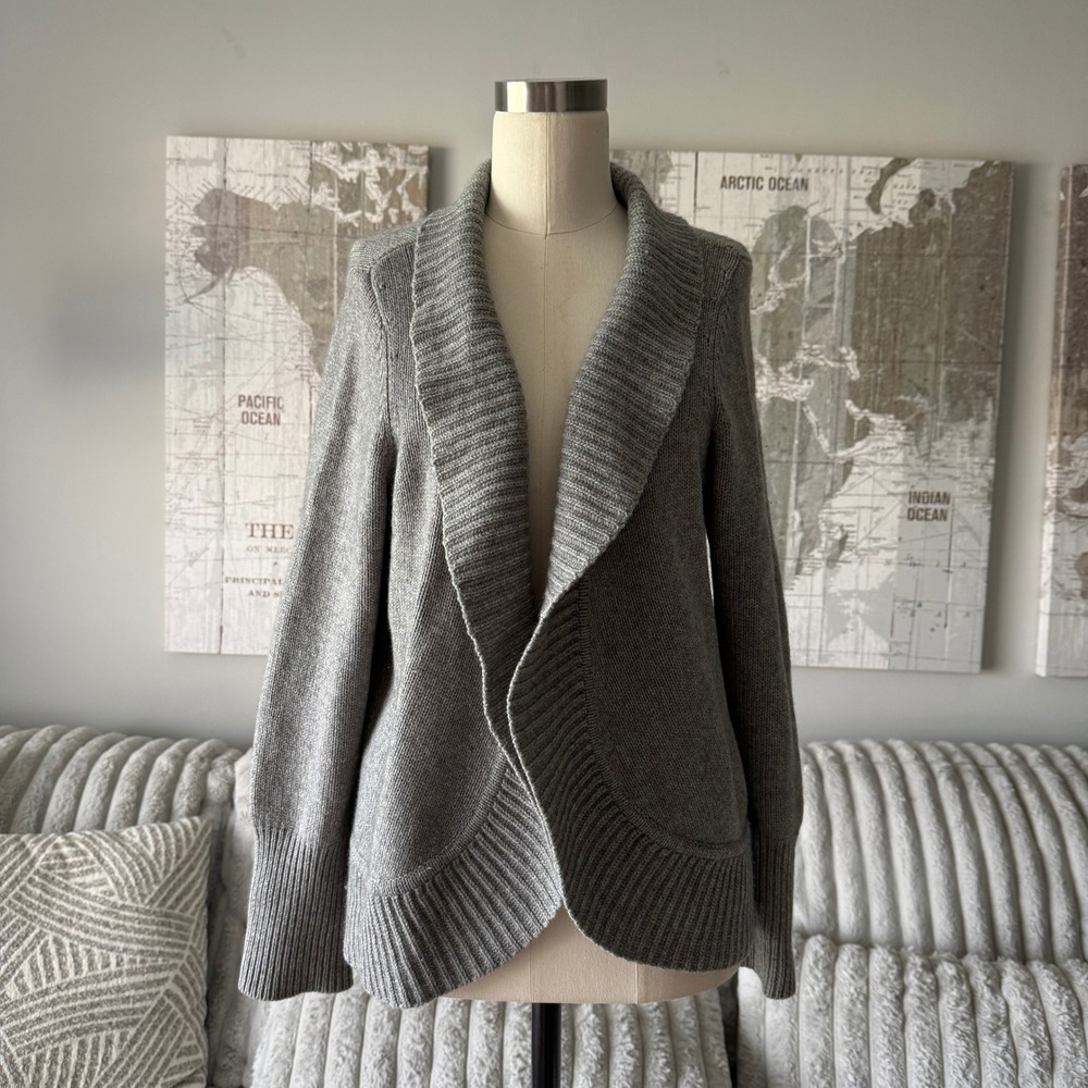 Talbots Woman 1X Pure Cashmere Gray Open Front Shawl Collar Cardigan Sweater